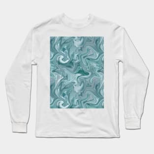 Teal Blue Silk Marble - Digital Liquid Paint Long Sleeve T-Shirt